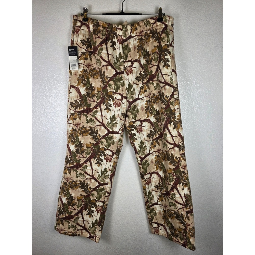 Original Use Green Camo Leaf Fleece Joggers Mens L Woodland Tree Print Pants